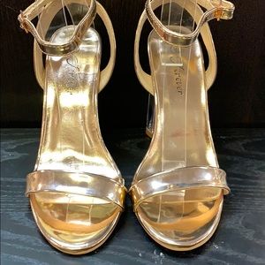 Metallic Rose Gold Single Sole Thick Heel